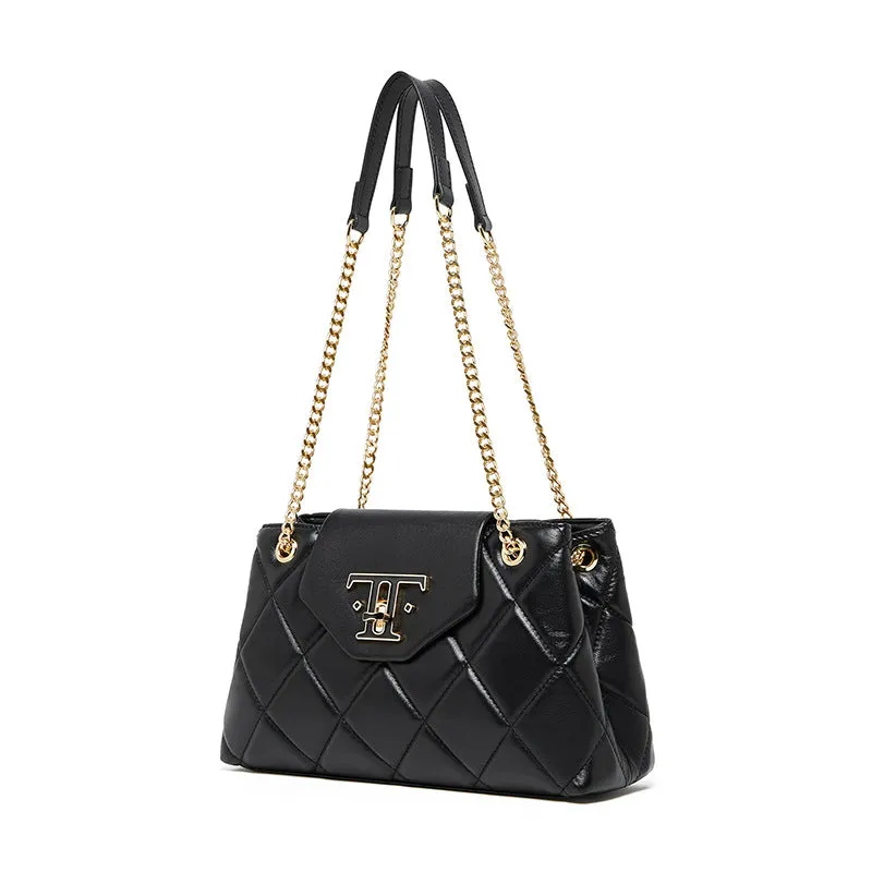 28CM head layer cowhide chain leather single shoulder women's bag 2795 black