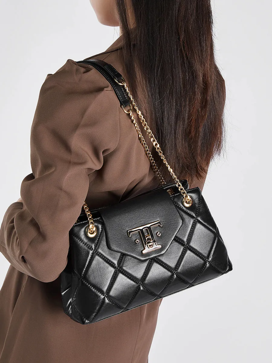 28CM head layer cowhide chain leather single shoulder women's bag 2795 black