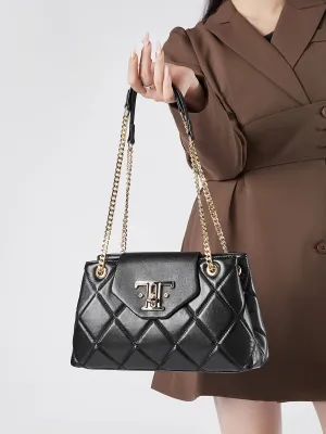 28CM head layer cowhide chain leather single shoulder women's bag 2795 black