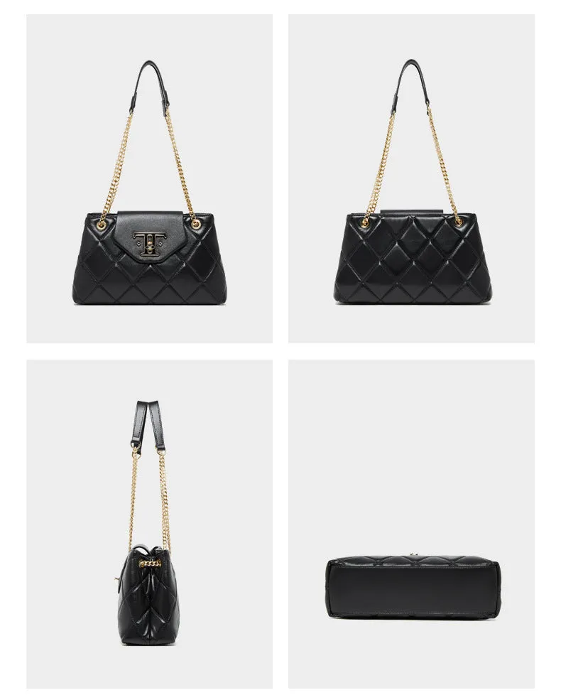 28CM head layer cowhide chain leather single shoulder women's bag 2795 black