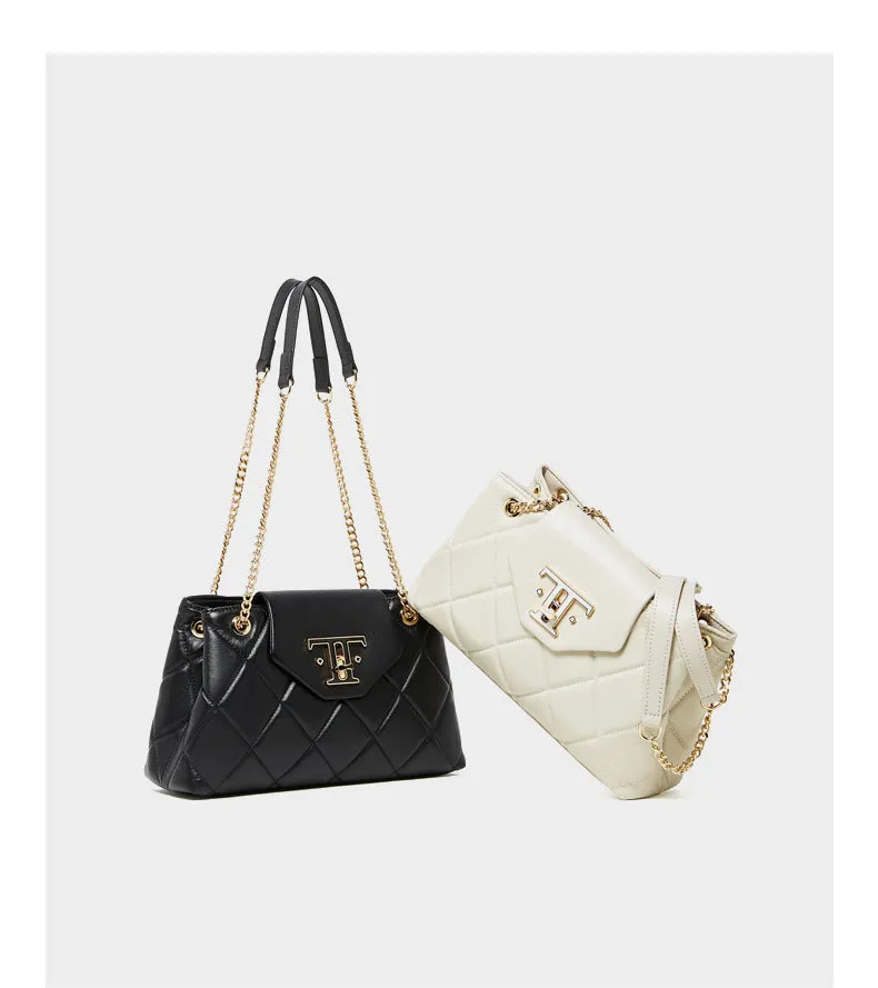 28CM head layer cowhide chain leather single shoulder women's bag 2795 black