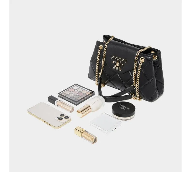 28CM head layer cowhide chain leather single shoulder women's bag 2795 black