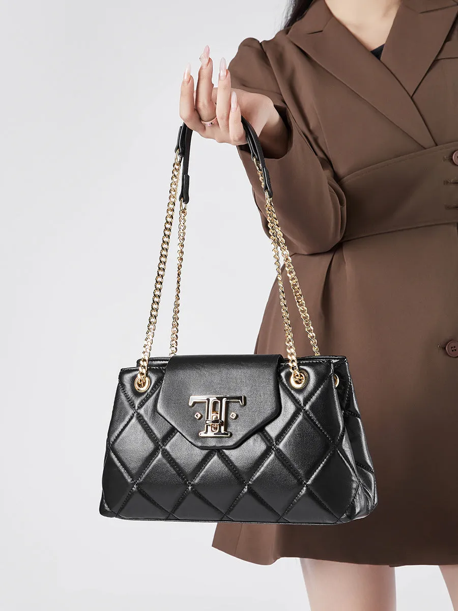 28CM head layer cowhide chain leather single shoulder women's bag 2795 black