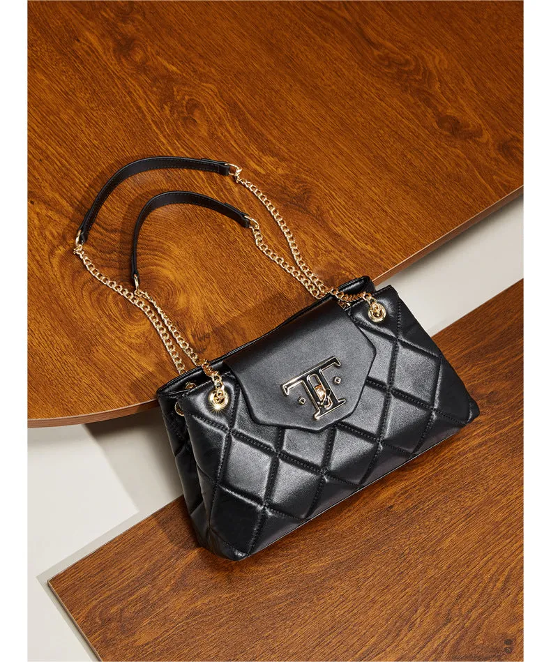 28CM head layer cowhide chain leather single shoulder women's bag 2795 black