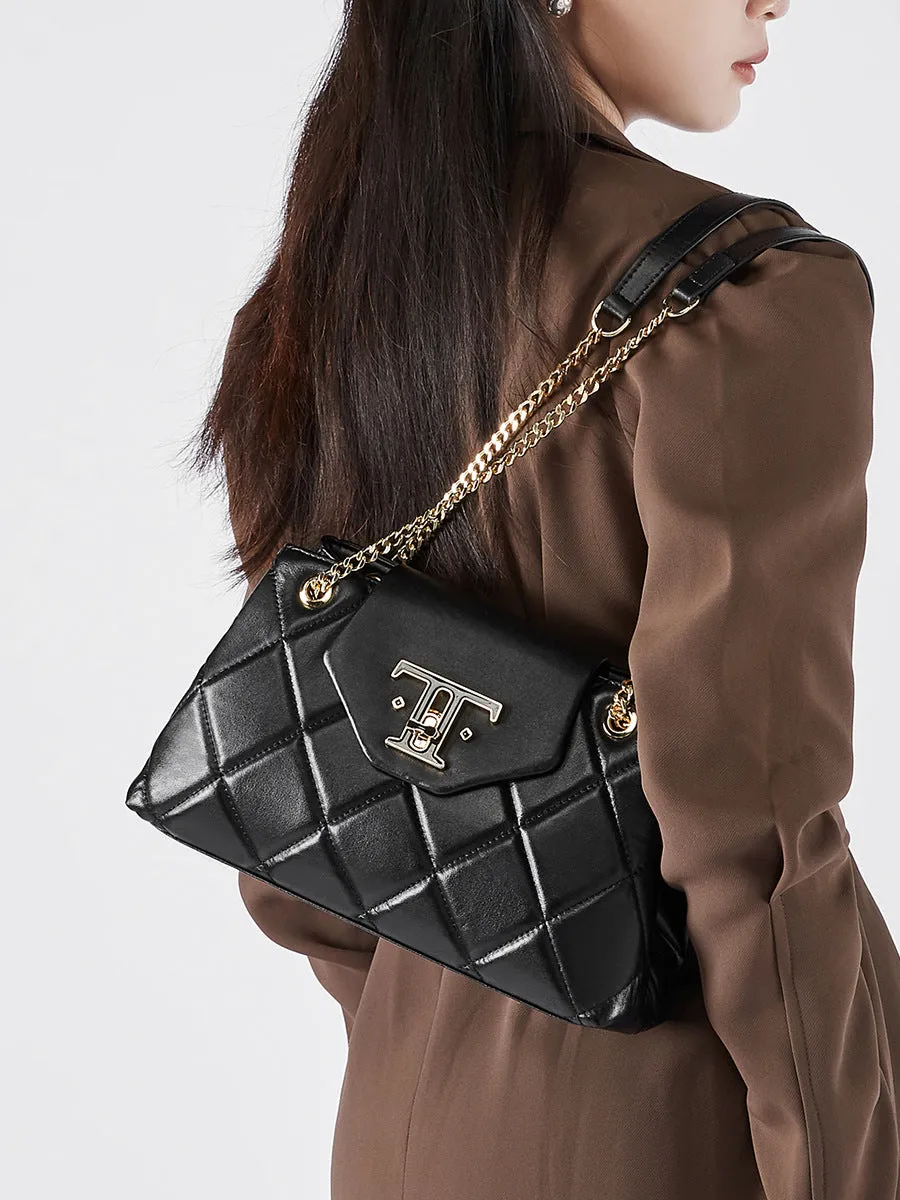 28CM head layer cowhide chain leather single shoulder women's bag 2795 black