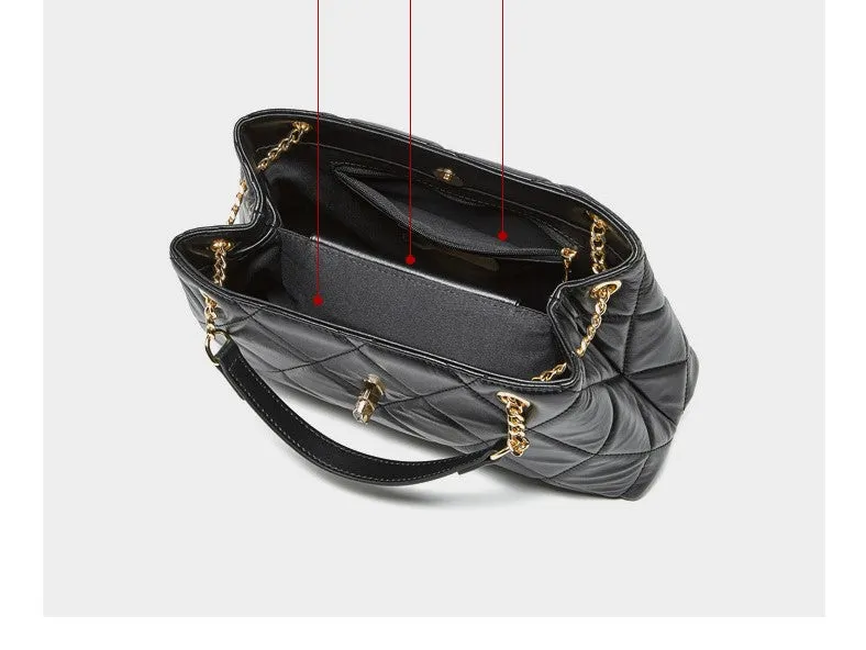 28CM head layer cowhide chain leather single shoulder women's bag 2795 black