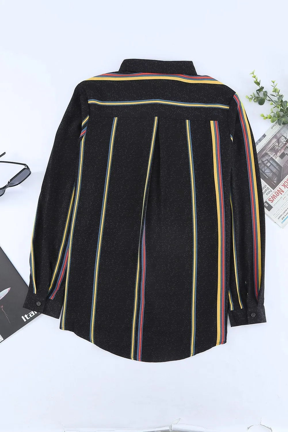 3/4 Sleeve Collared Striped Shirt