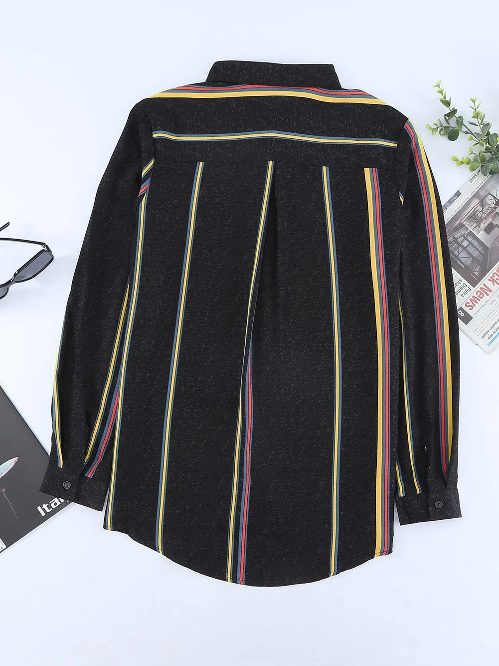 3/4 Sleeve Collared Striped Shirt