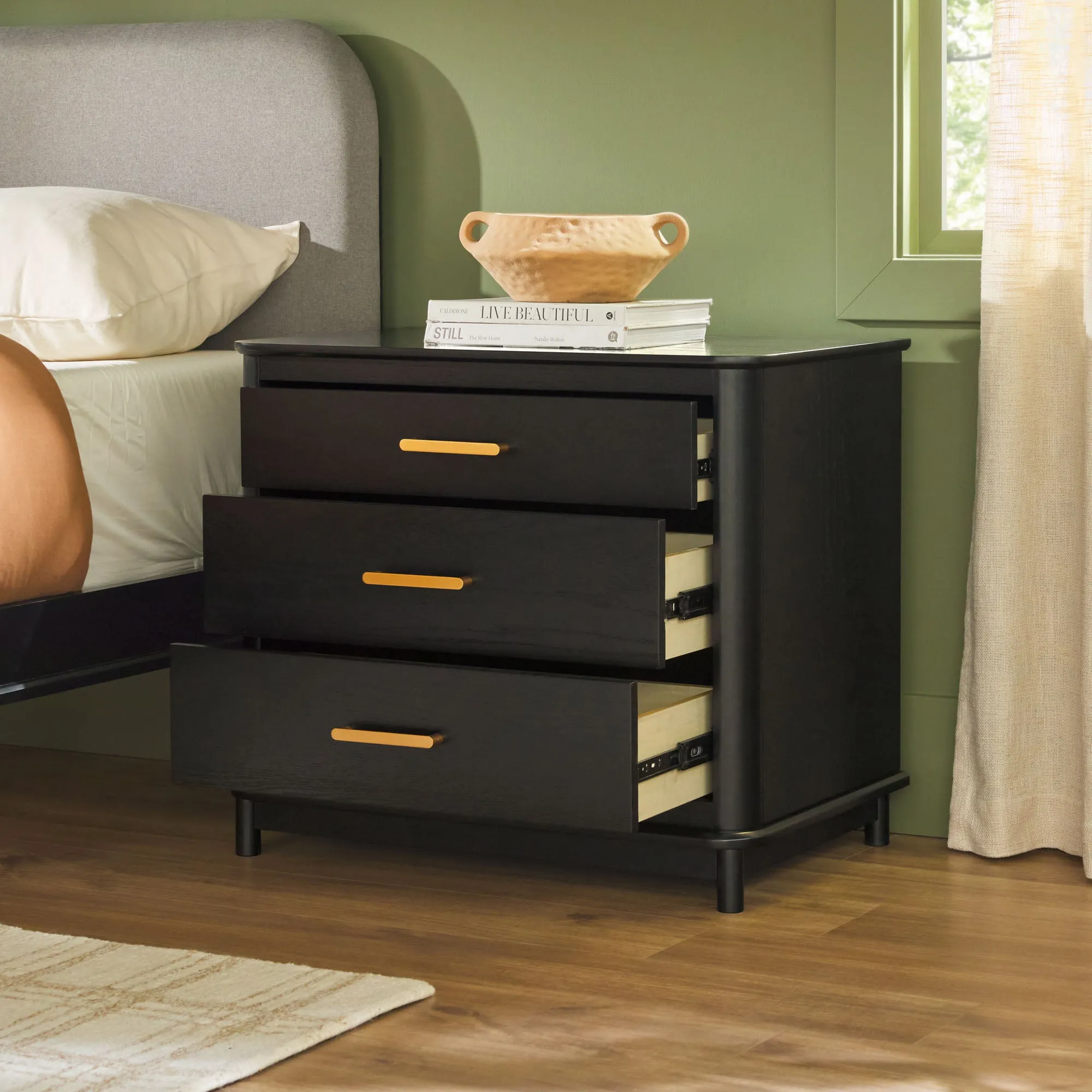 Annette Contemporary 3-Drawer Wood Nightstand