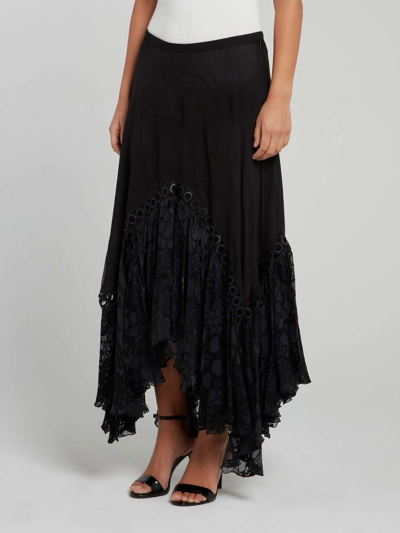 Black Butterfly Effect Flared Maxi Skirt