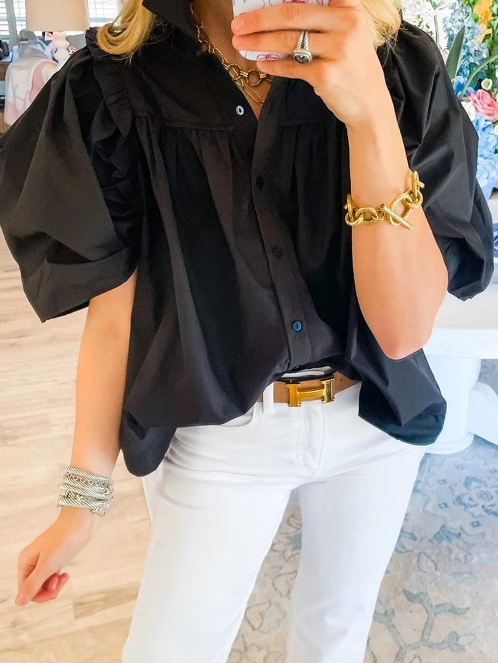 Black Cotton Poplin Blouse