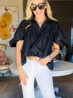 Black Cotton Poplin Blouse