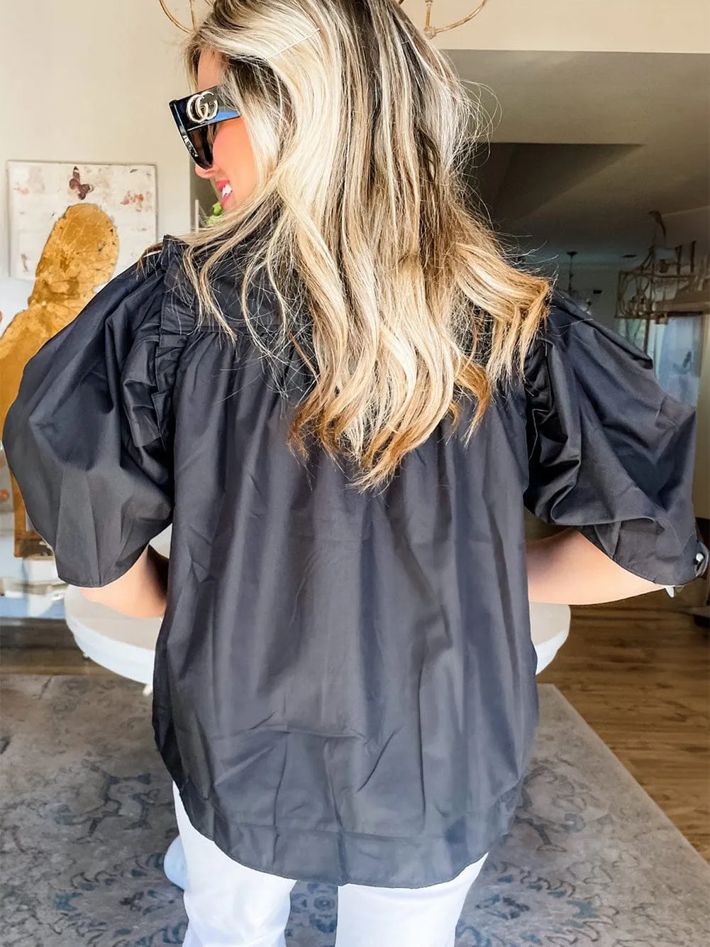 Black Cotton Poplin Blouse