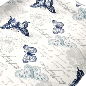 Blue Butterflies with Grey Flowers Printed Polar Fleece Design 68