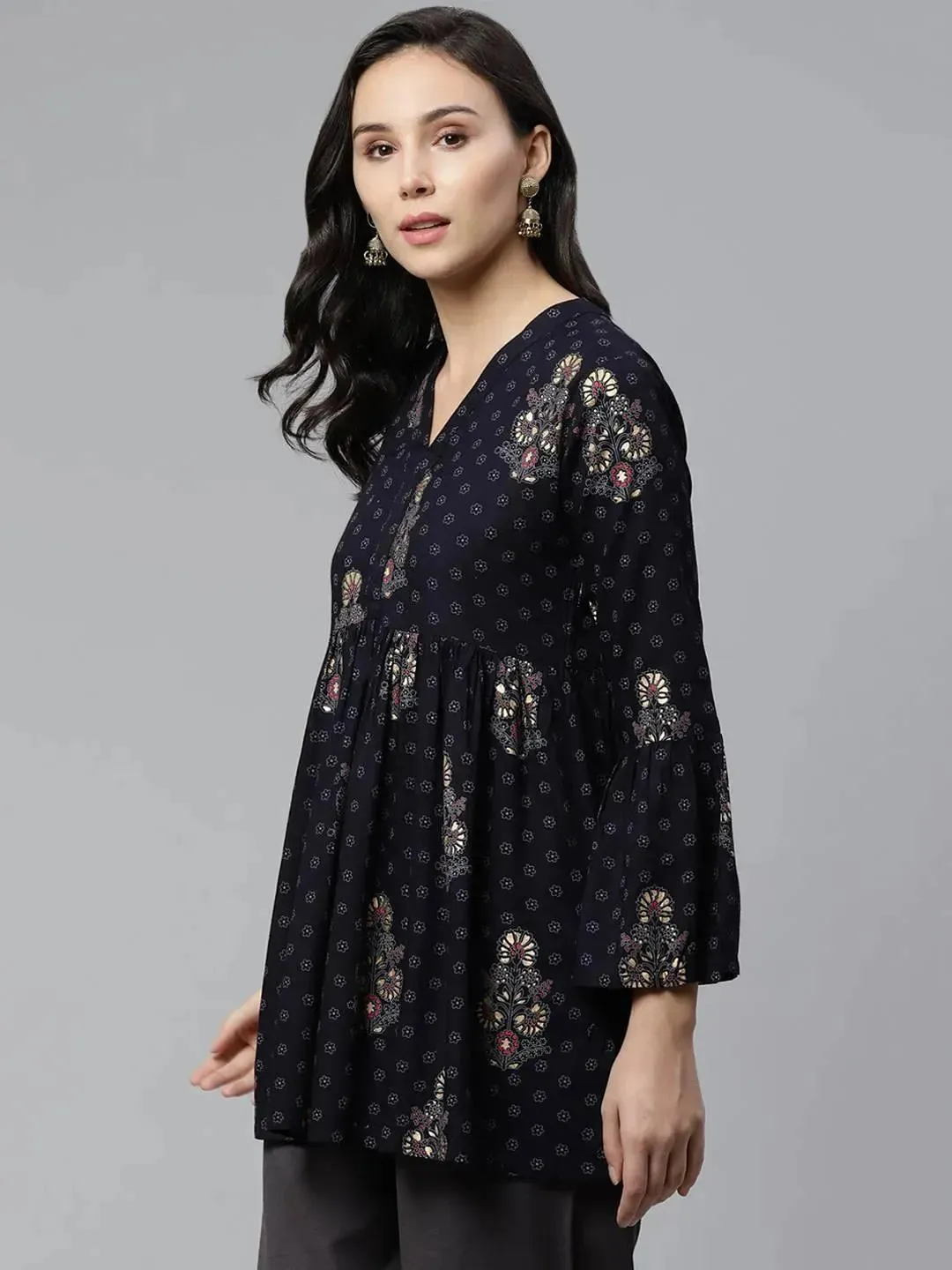 Blue Printed Rayon Kurti