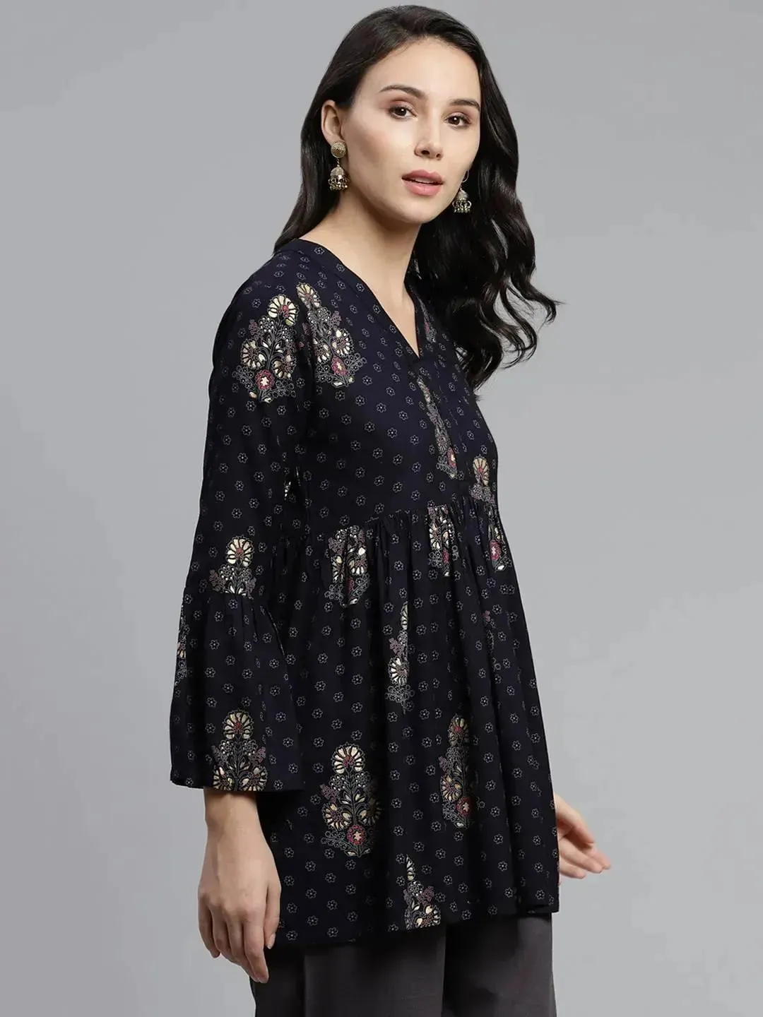 Blue Printed Rayon Kurti