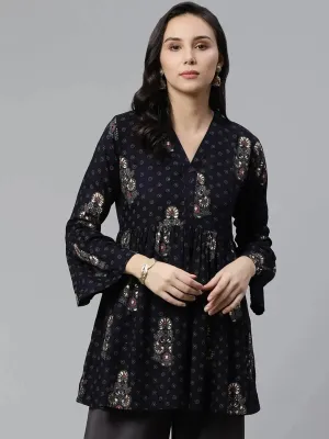 Blue Printed Rayon Kurti