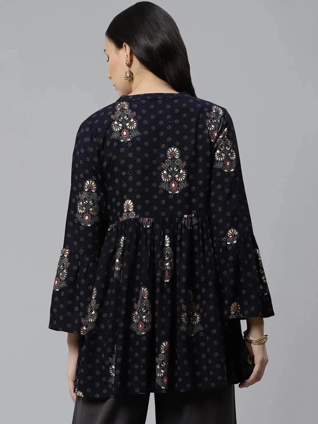 Blue Printed Rayon Kurti