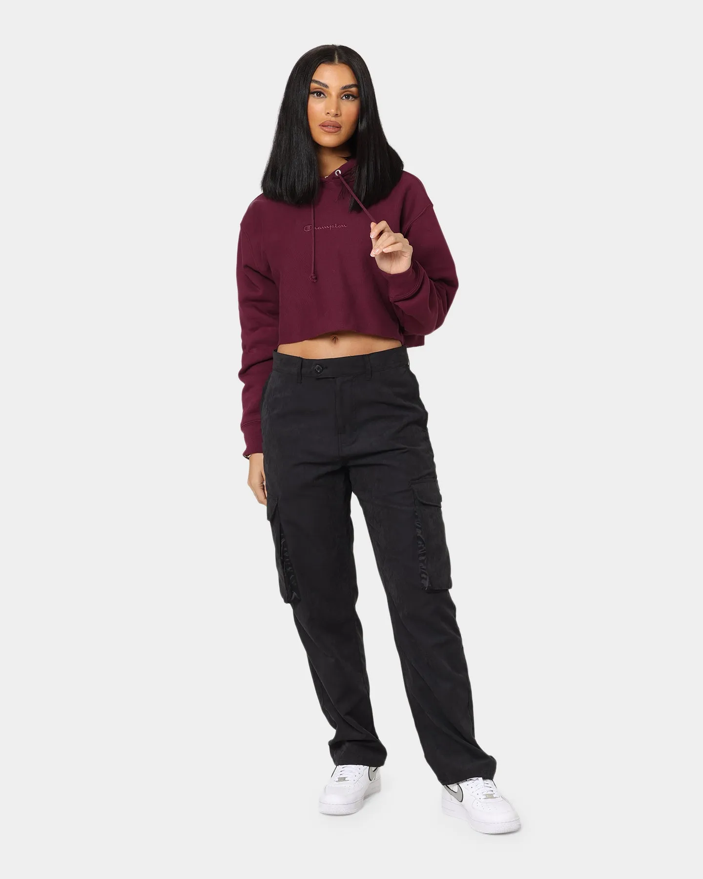 Champion Women's Reverse Weave Tonal Crop Hoodie Dark Berry Purple