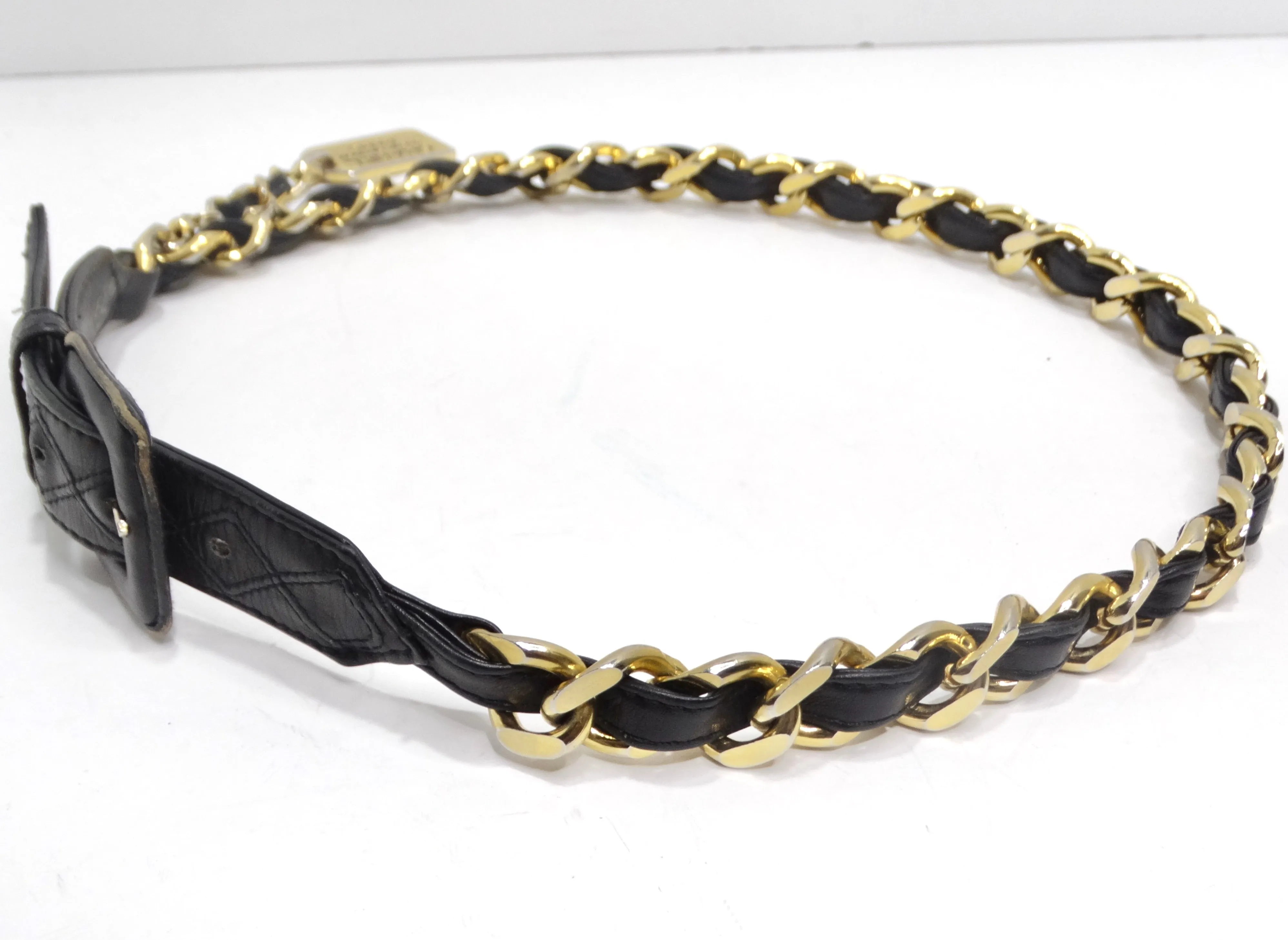 Chanel 1990s 31 Rue Cambon Black Leather Chain Belt
