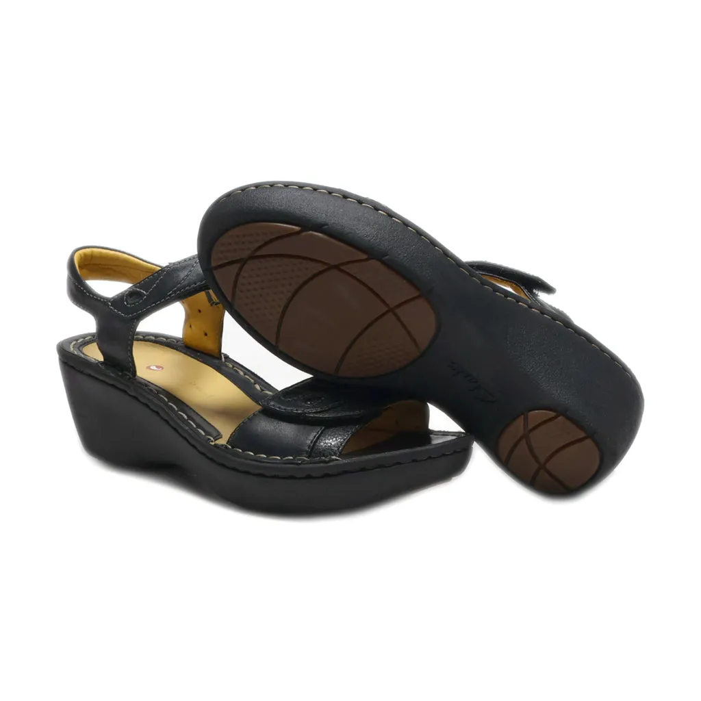 Clarks Wedge Sandals Leather Black Colour For Women