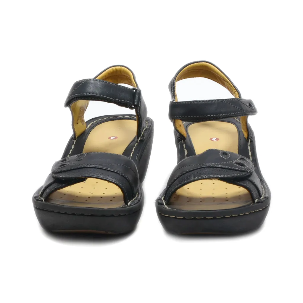 Clarks Wedge Sandals Leather Black Colour For Women