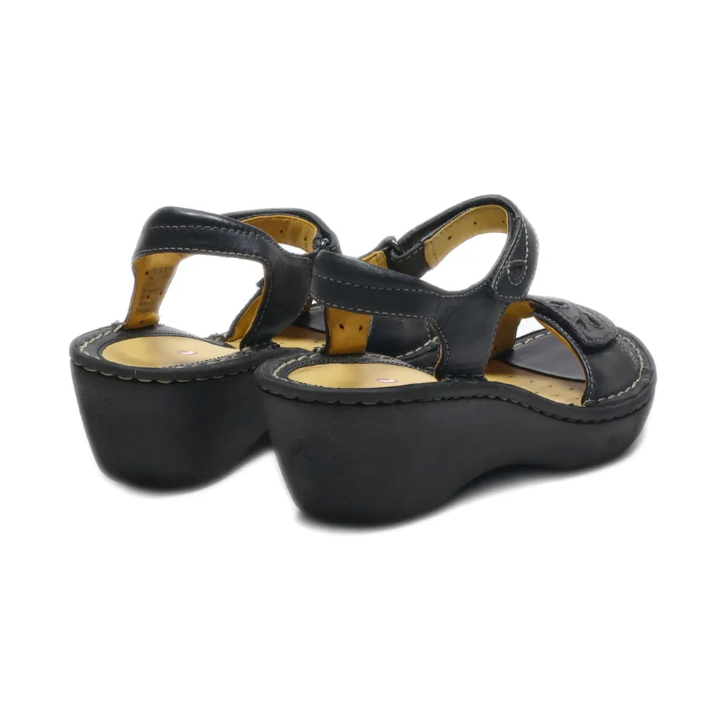 Clarks Wedge Sandals Leather Black Colour For Women