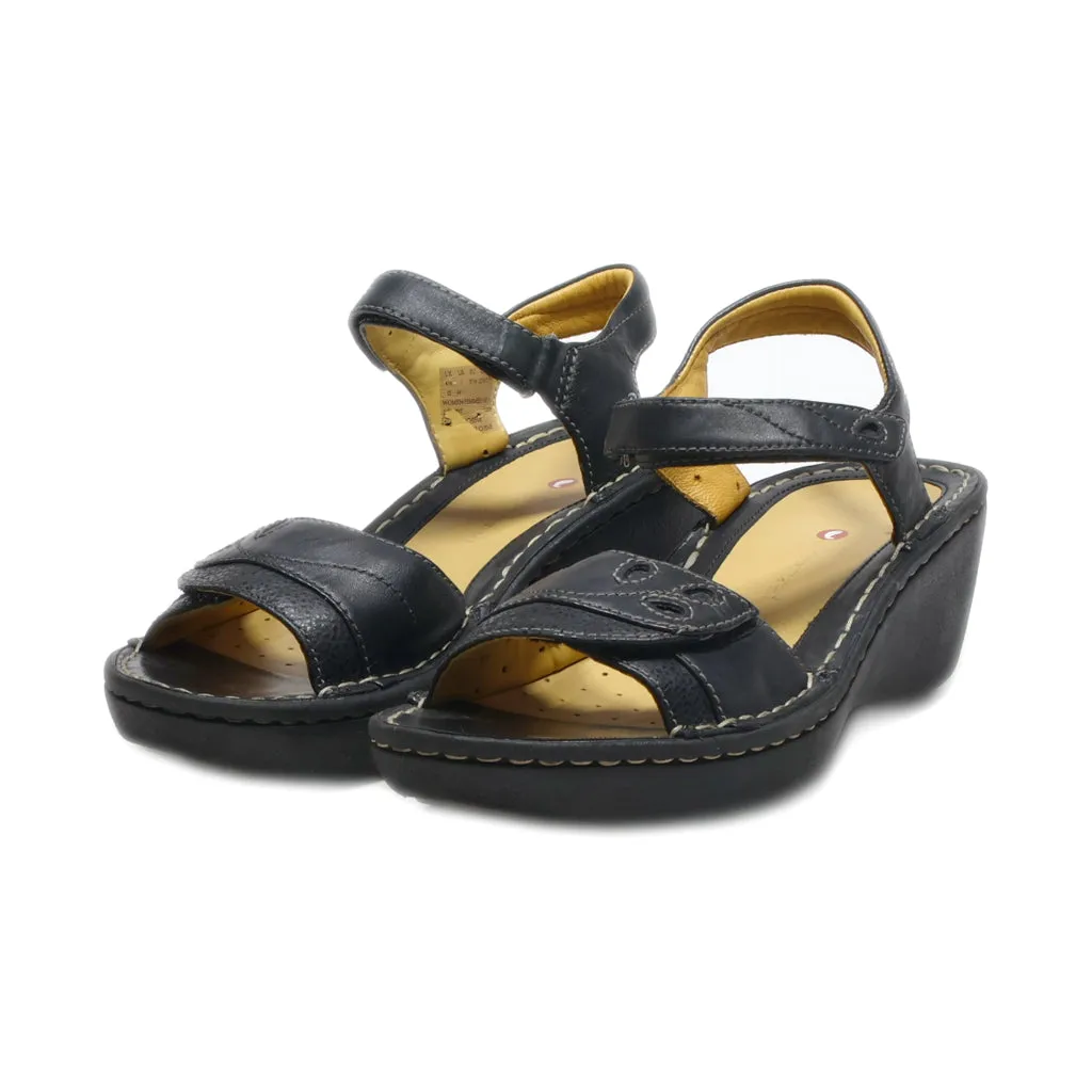 Clarks Wedge Sandals Leather Black Colour For Women
