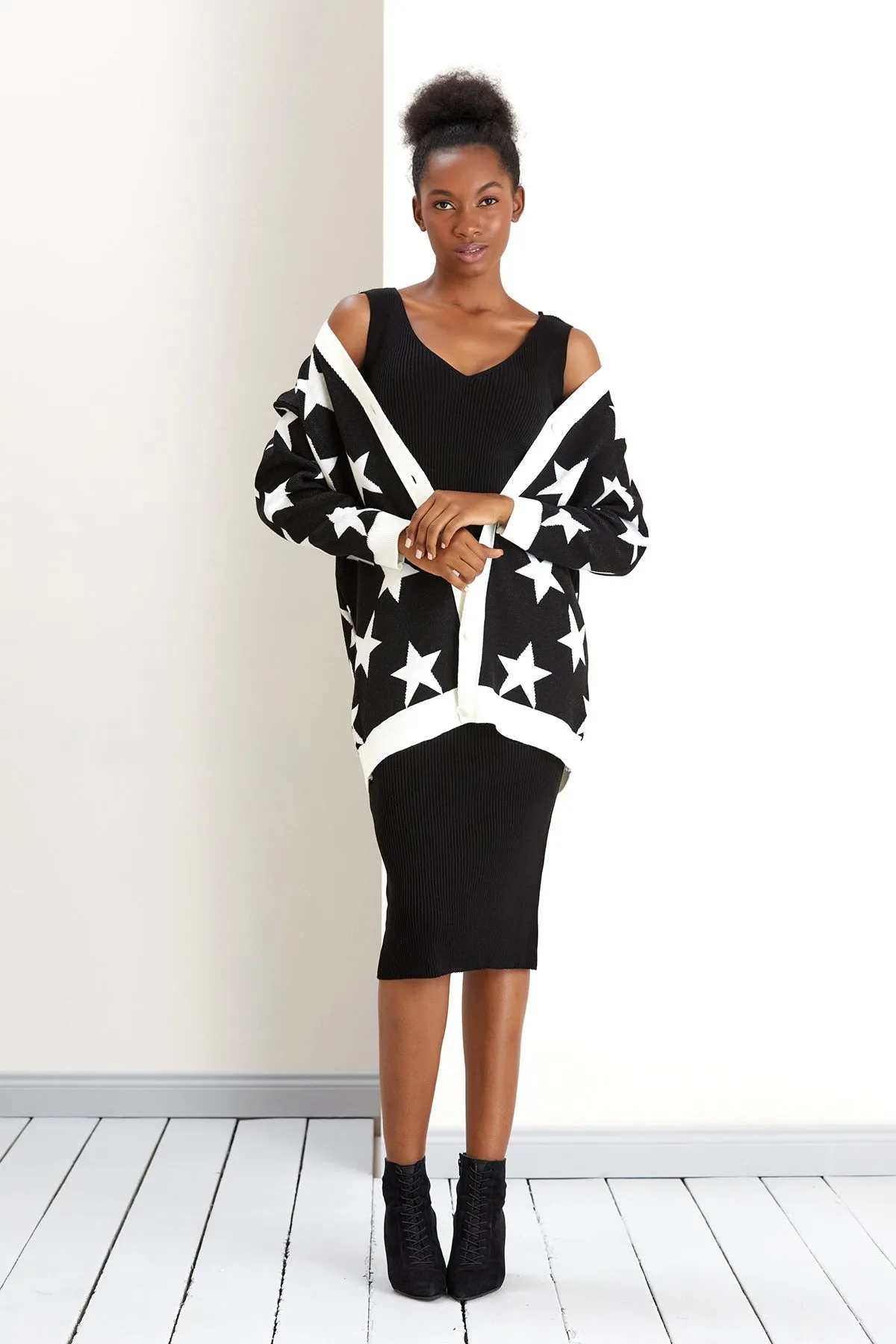 Classic Black Knitted Midi & Cardigan Duo