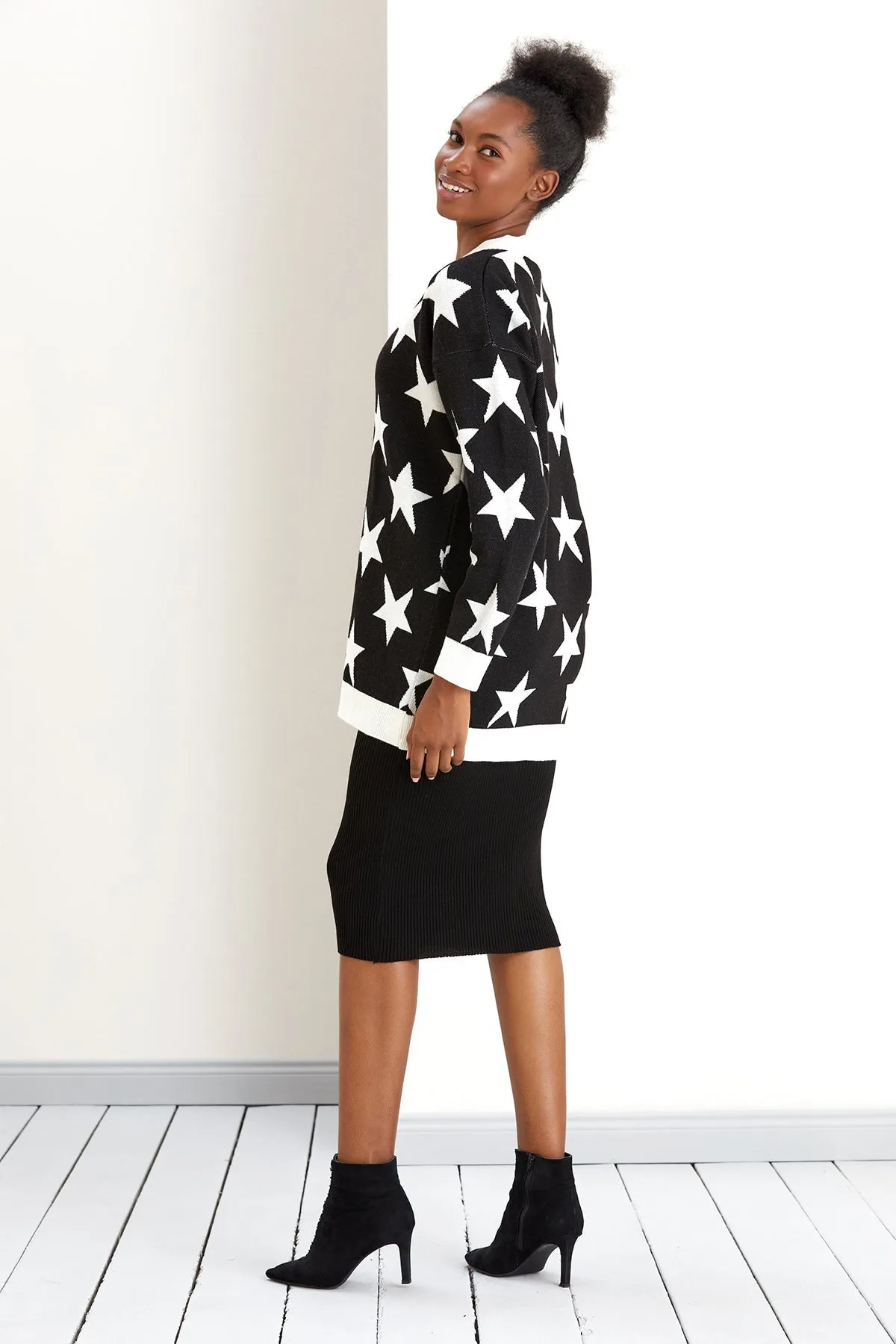 Classic Black Knitted Midi & Cardigan Duo