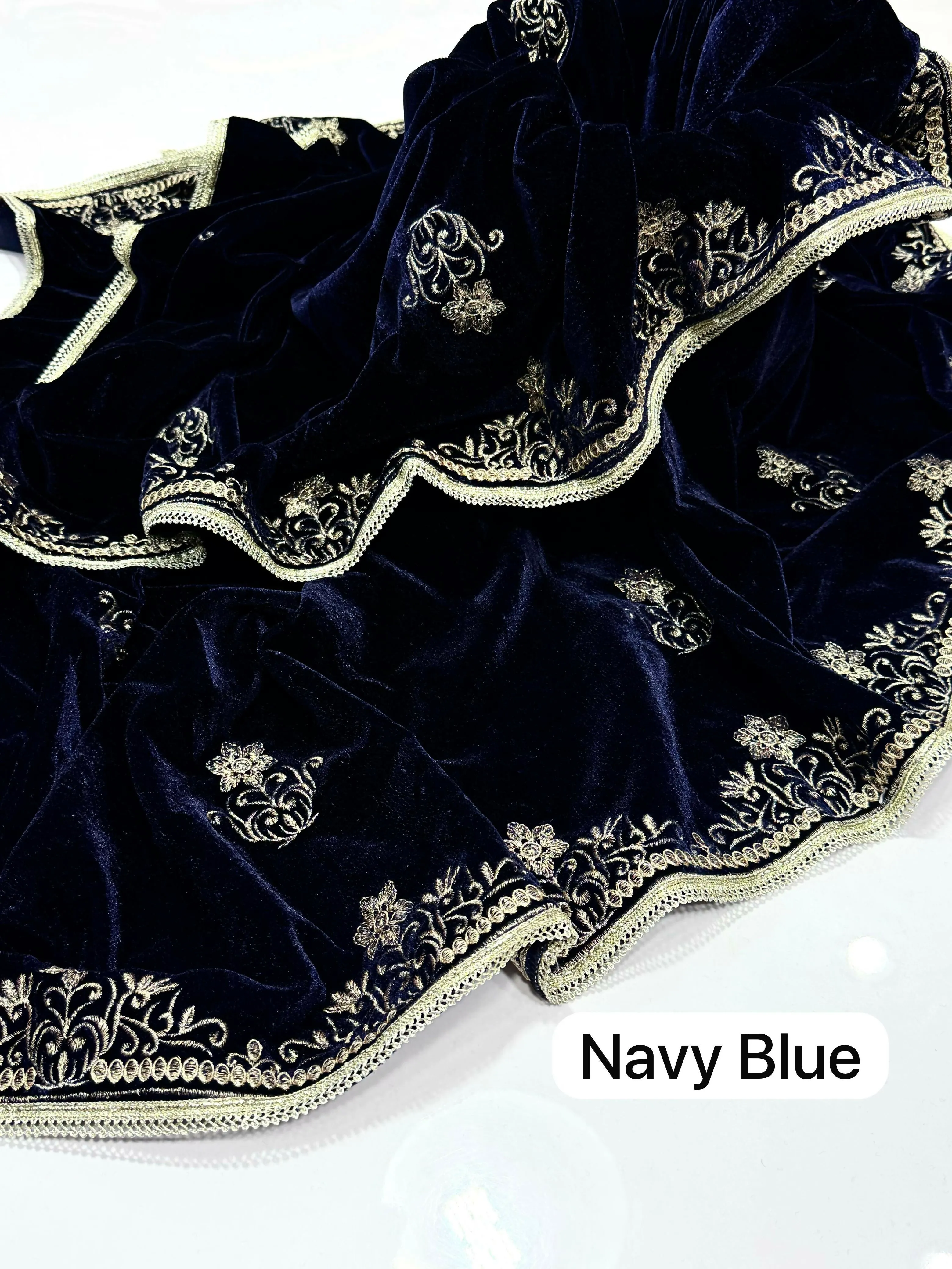 Elegant And Beautiful Velvet Shawl Machine Navy Blue