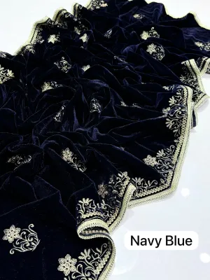 Elegant And Beautiful Velvet Shawl Machine Navy Blue