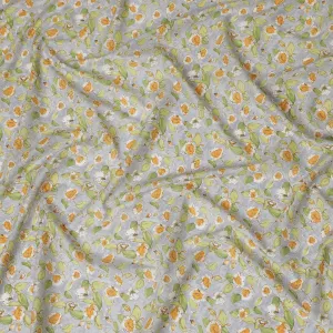 Elegant Gray Floral Cotton Lawn Fabric with Yellow and White Blossoms, 110 cm Wide, Japanese Design-D19547