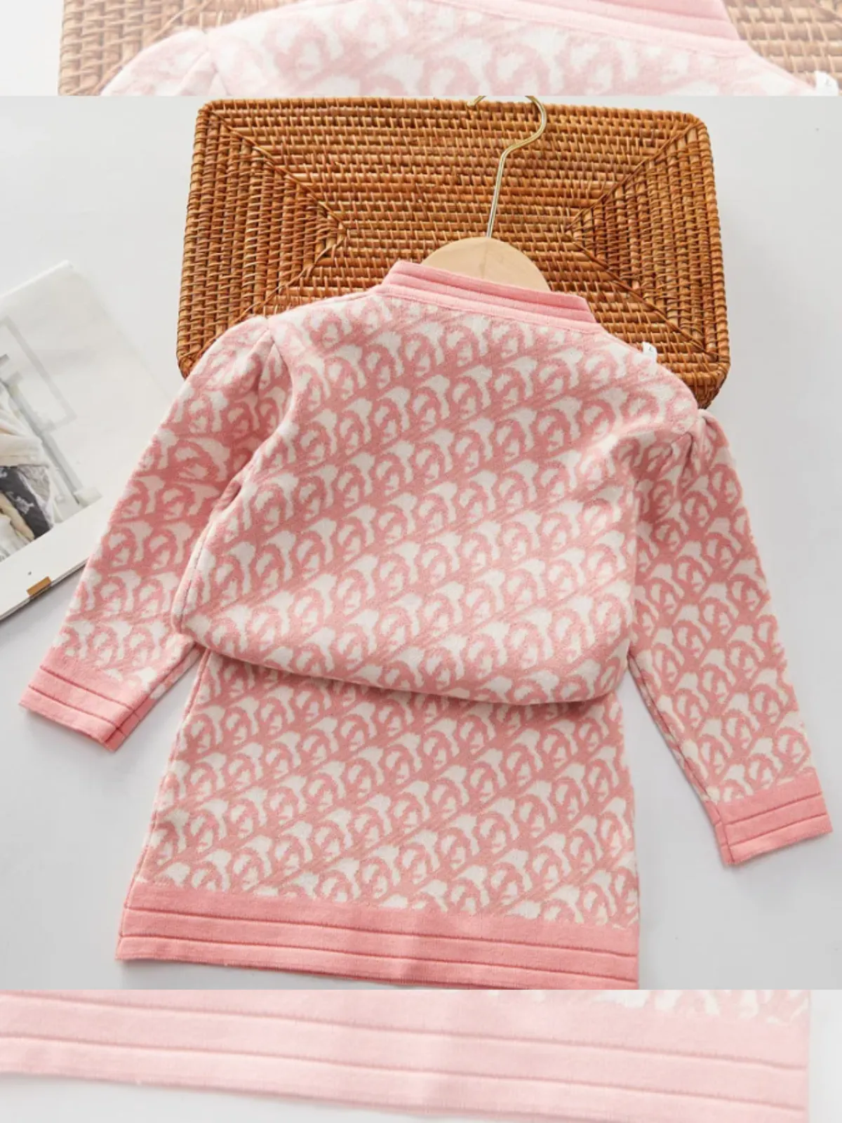 Elegant Monogram Knit Dress for Girls with Stylish Details