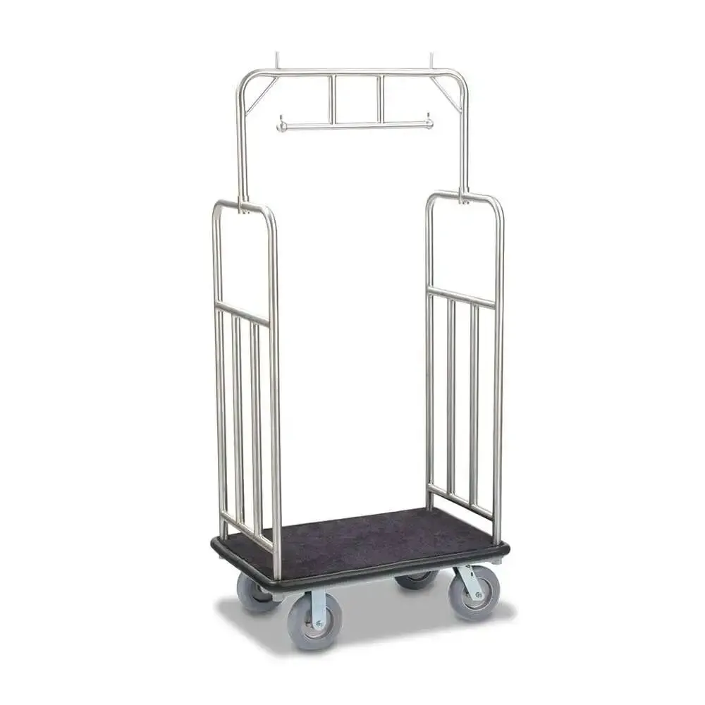 Forbes Industries 2479 37" Specialty Luggage Cart Standard Brushed Stainless Steel Superstructure, Gray Cushion Wheels.