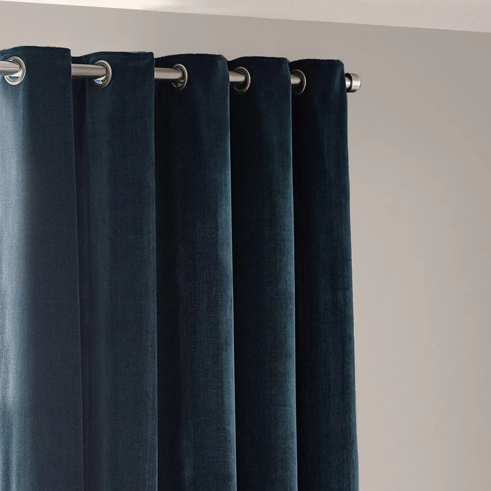 Heavy Chenille Room Darkening Eyelet Curtains Navy