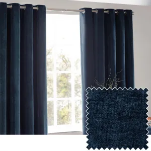Heavy Chenille Room Darkening Eyelet Curtains Navy