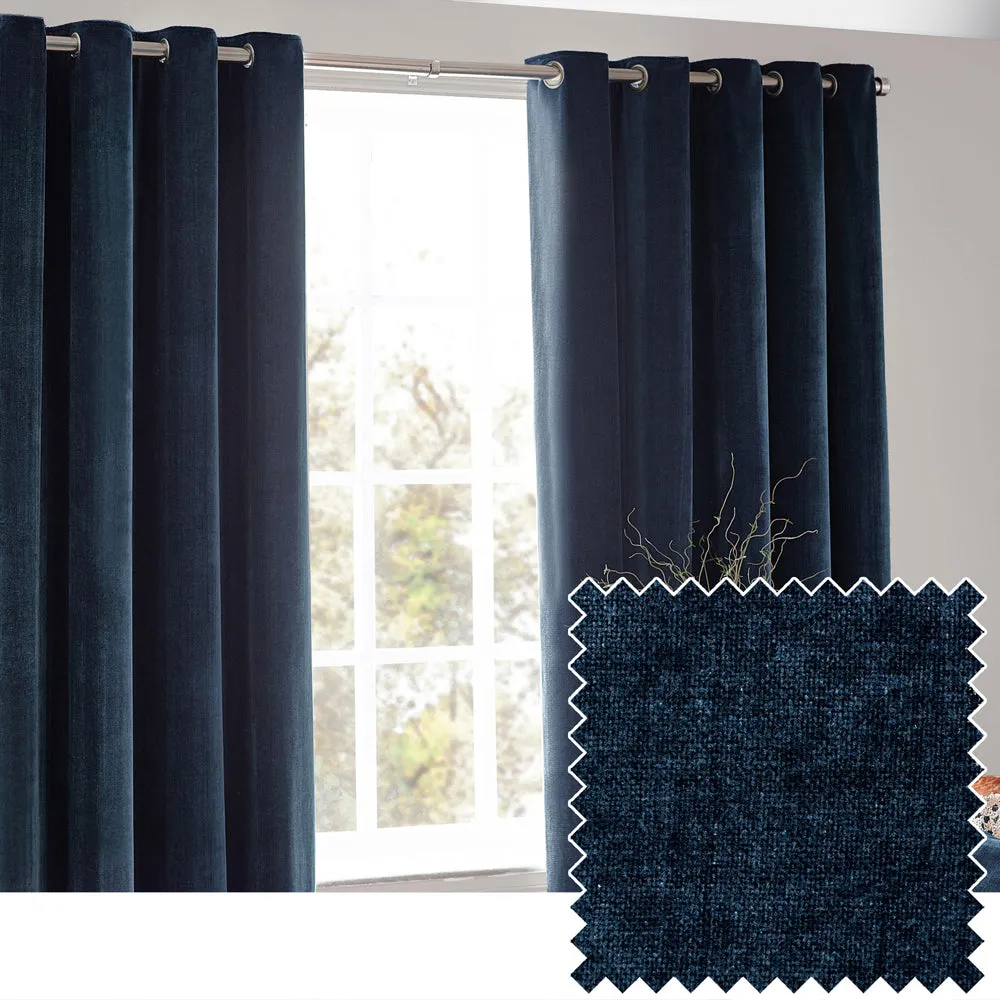 Heavy Chenille Room Darkening Eyelet Curtains Navy
