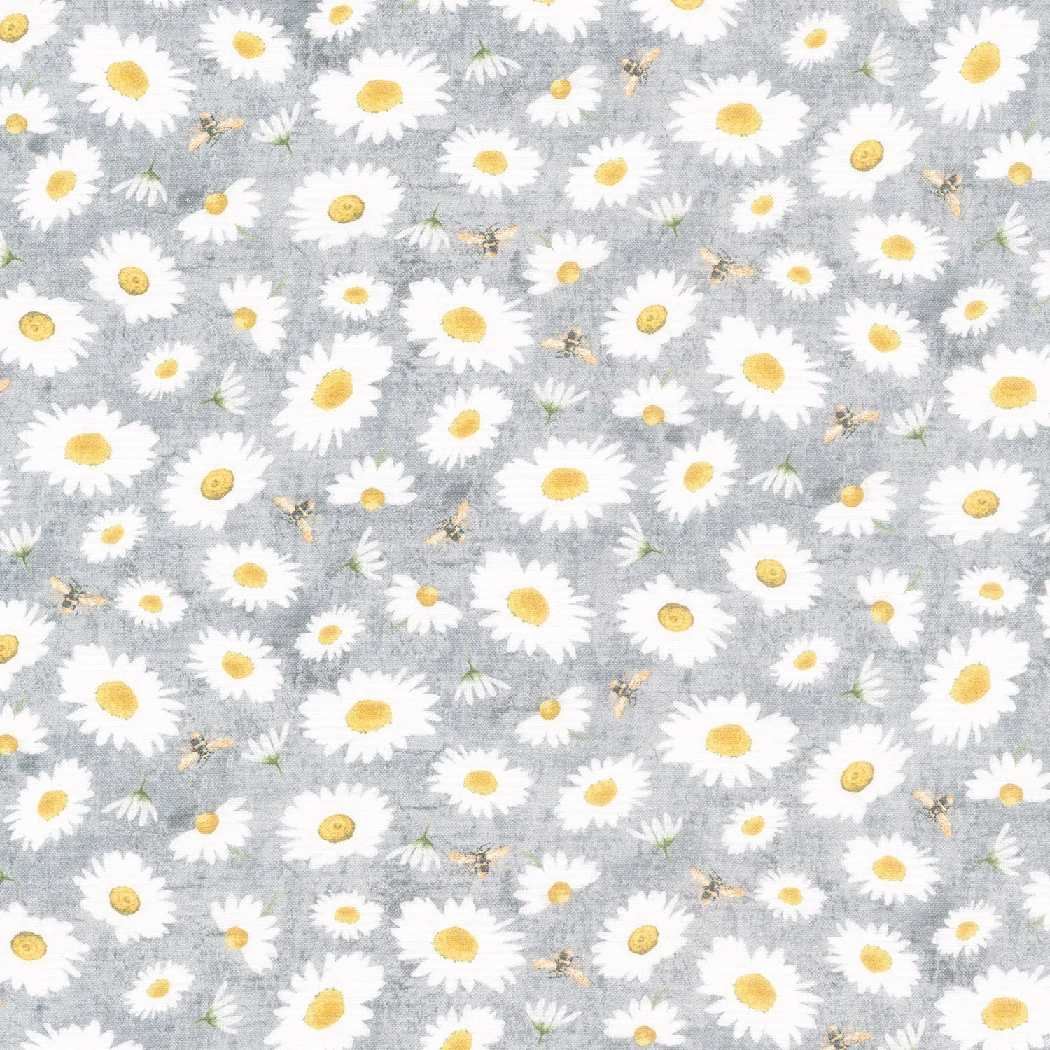 Honey Bee Farm - Tossed Bee and Daisy Florals Slate Yardage