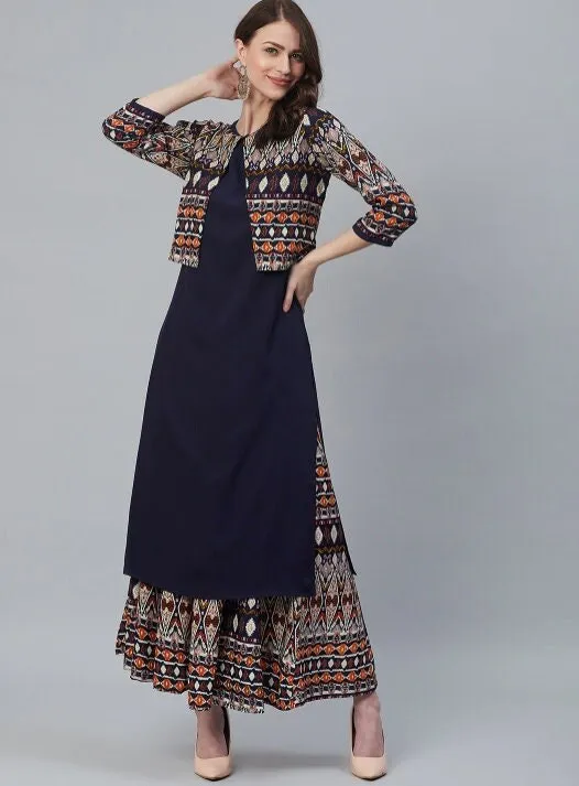 Kurti With Palazzo And Jacket Set