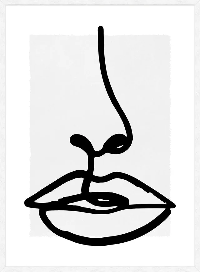 Lips Drawing Black And White Print