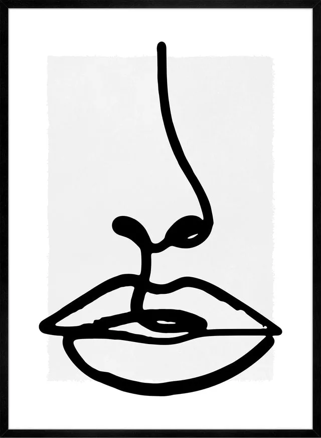 Lips Drawing Black And White Print