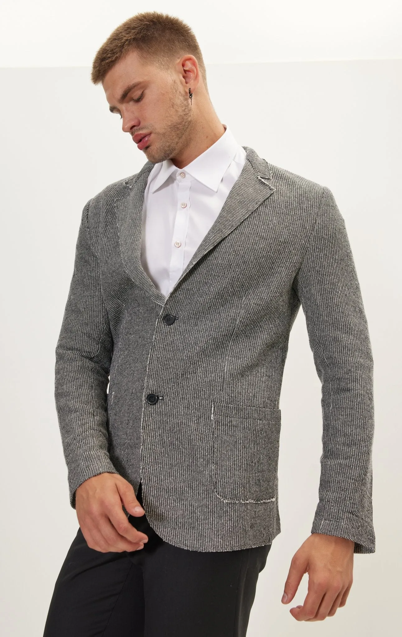 Modern Cotton Blend Knit Blazer - Black White