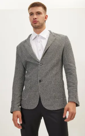 Modern Cotton Blend Knit Blazer - Black White