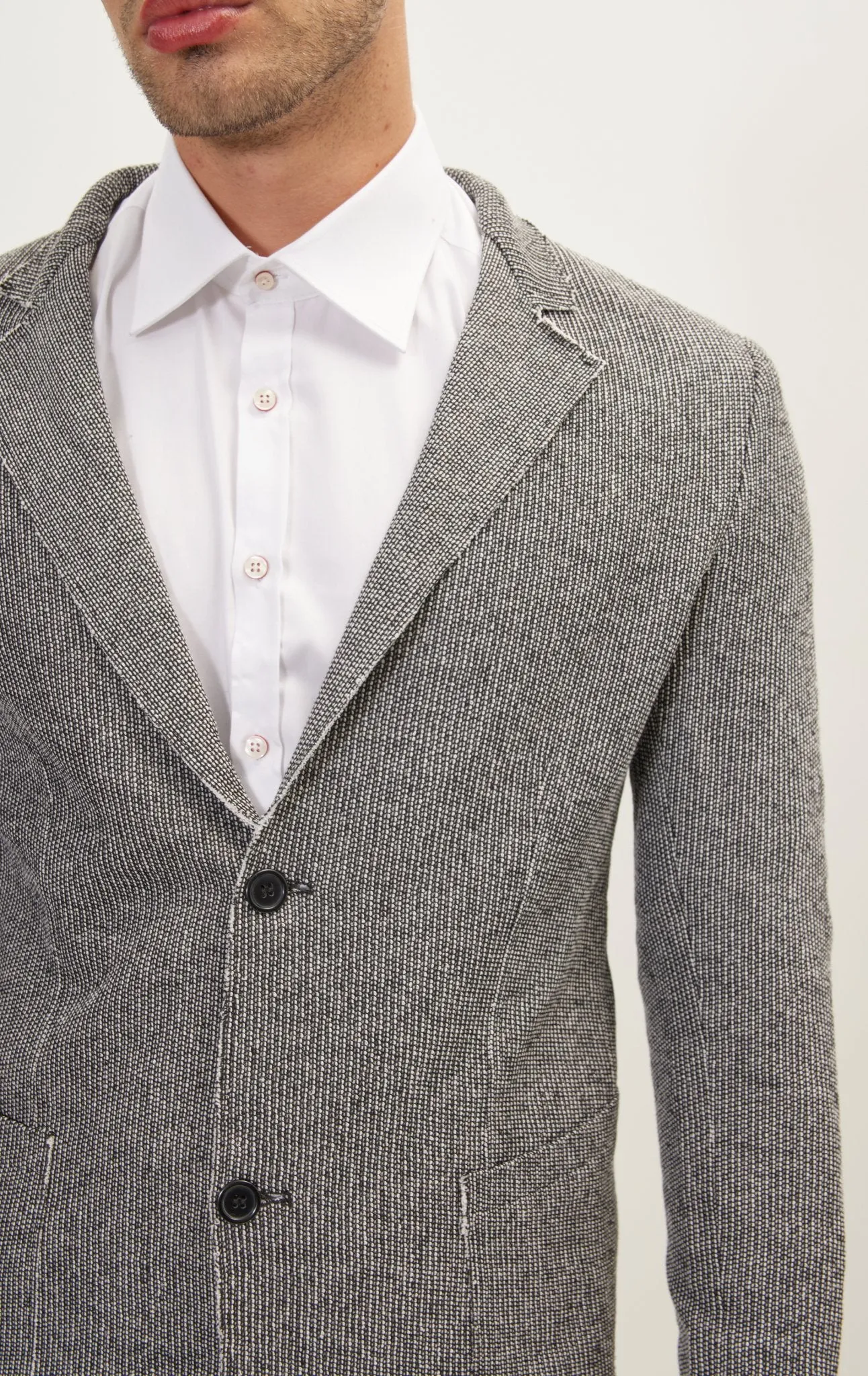 Modern Cotton Blend Knit Blazer - Black White