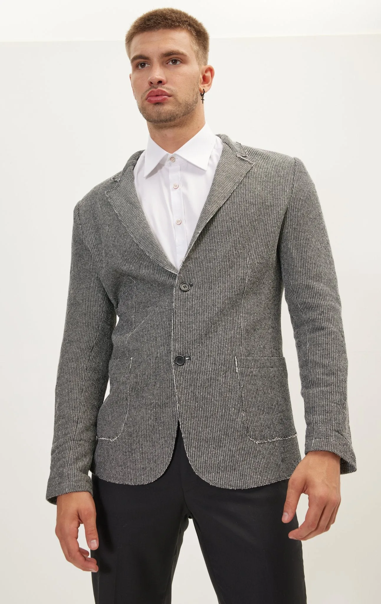 Modern Cotton Blend Knit Blazer - Black White