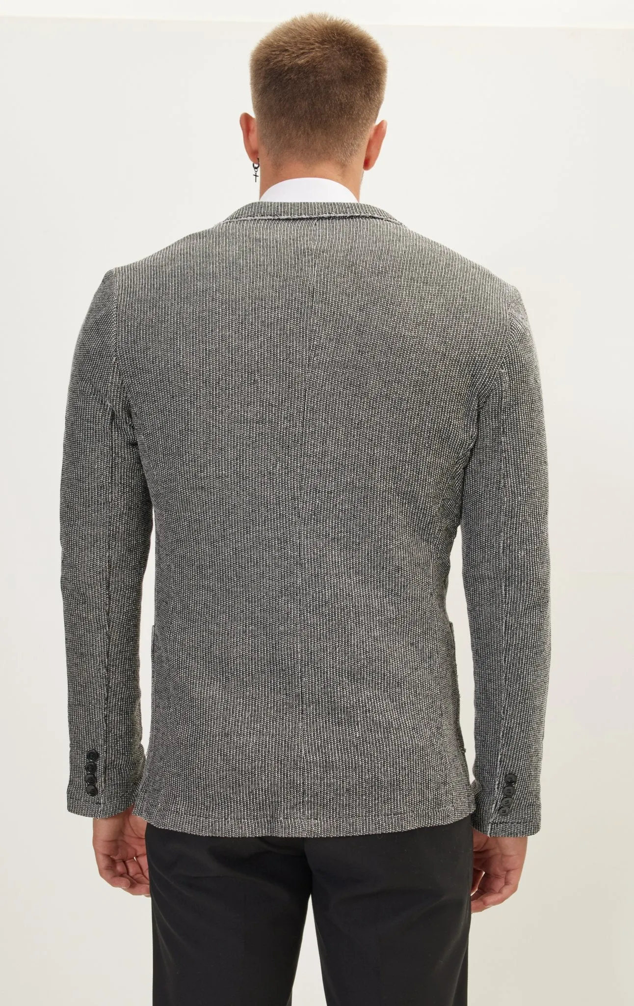Modern Cotton Blend Knit Blazer - Black White