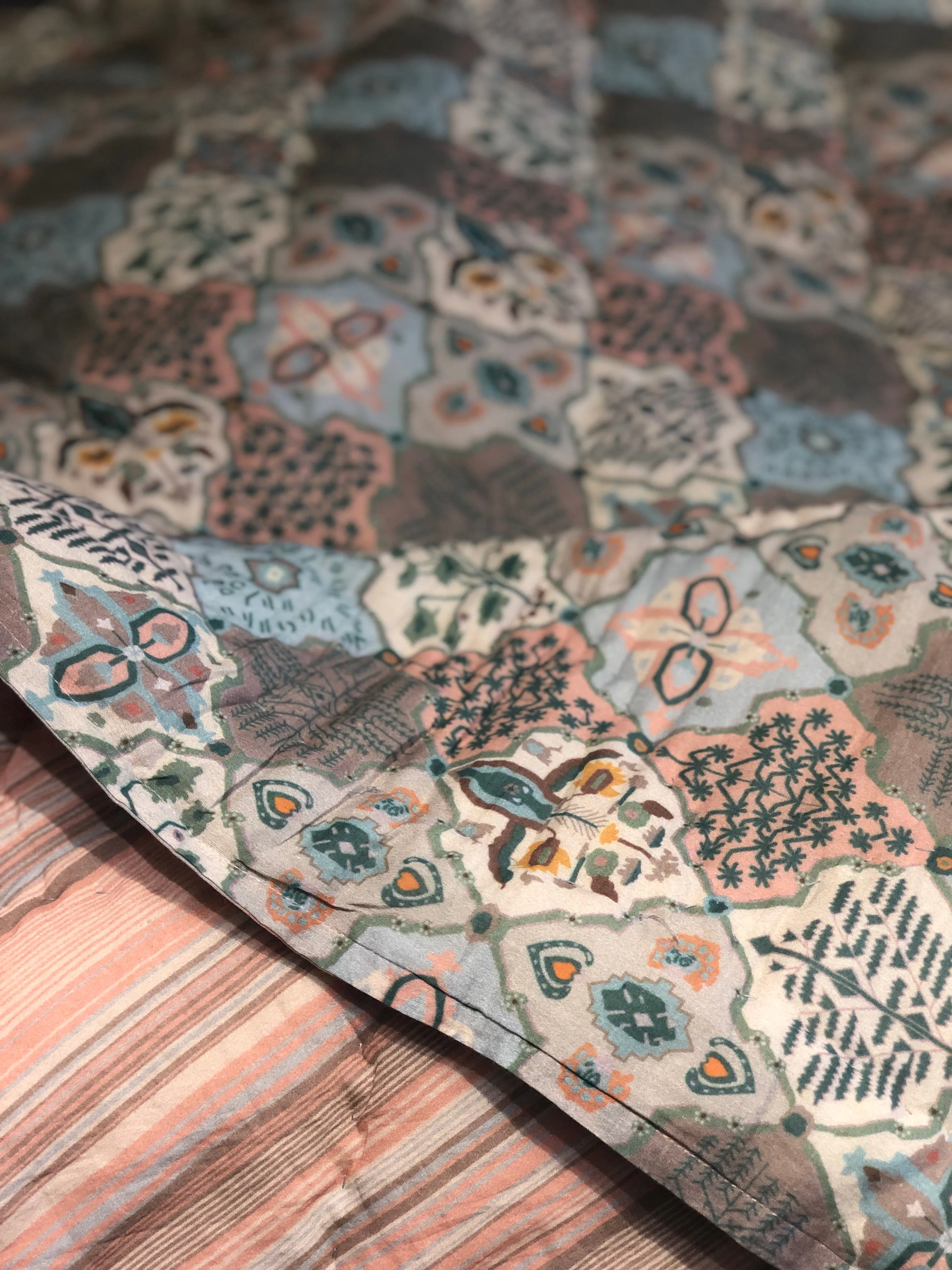 Muted Pastel Moroccan Printed Cotton Quilt