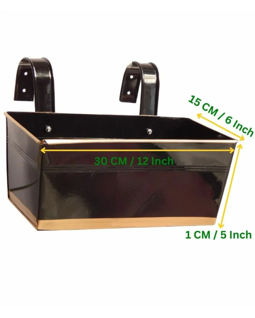 Premium Metal Design Rectangle Balcony Hanging Planters Flowers Not Included | Set Of 3
