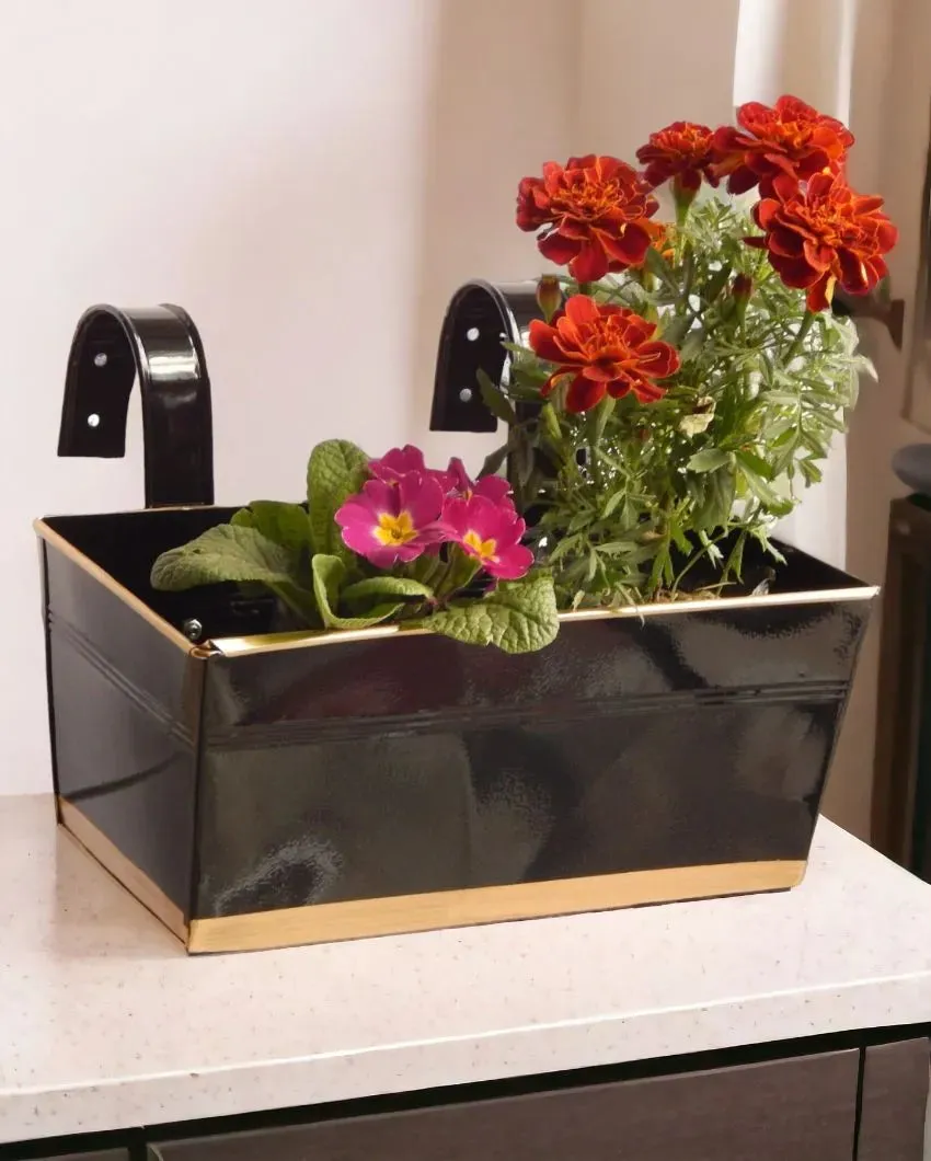 Premium Metal Design Rectangle Balcony Hanging Planters Flowers Not Included | Set Of 3